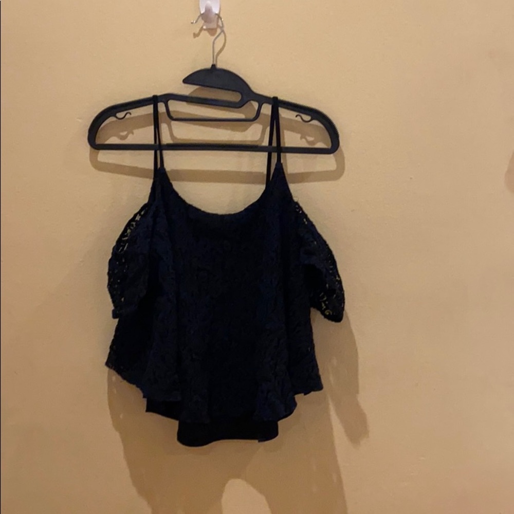 Black lacy off the shoulder crop top